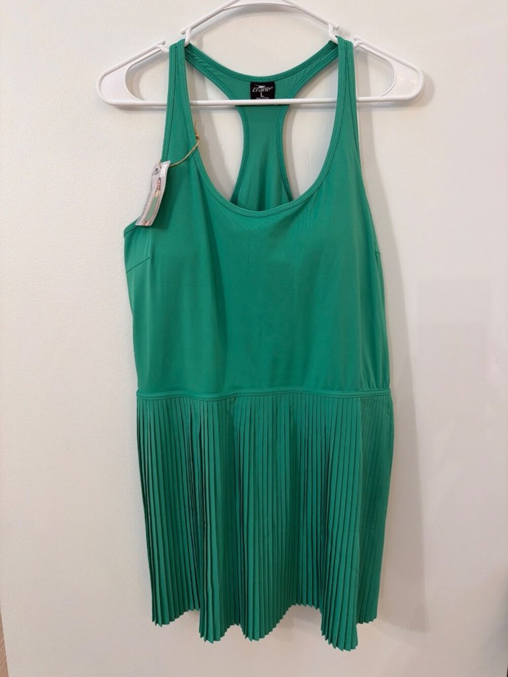 Crane Premium Athleisure Dress Green Pleated Skirt Racerback Large 12-14